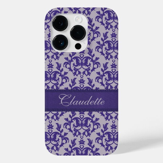 Coques Case-Mate iPhone Iphone botanique damassé violet gris (Verso)