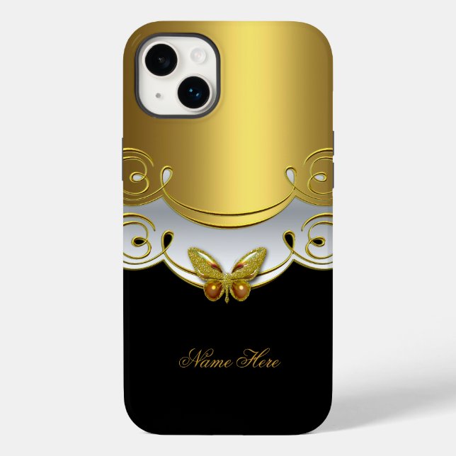Coques Case-Mate iPhone iPhone Green Gold Black White Butterfly (Verso)