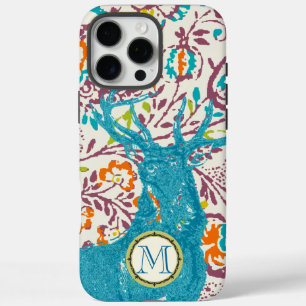 Coques iPhone 16 Pro Max Iphone Monogramme Vintage cerf Art Nouveau Forêt