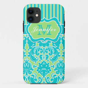 Etui iPhone Case-Mate iPhone rayé bleu, vert, blanc 5 de damassé