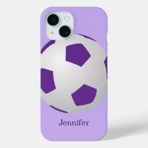 Coque Pour iPhone 15 iPhone Soccer, Purple Nom Personnalisé