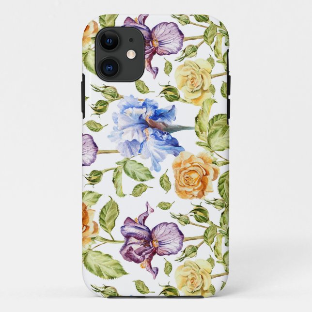 Coques Case-Mate iPhone Iris et rose aquarelle motif floral (Dos)
