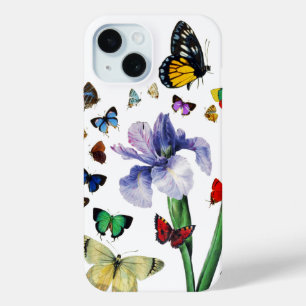 Coque Pour iPhone 15 IRIS PARMI LES BÂTIMENTS COLORÉS Floral Blanc
