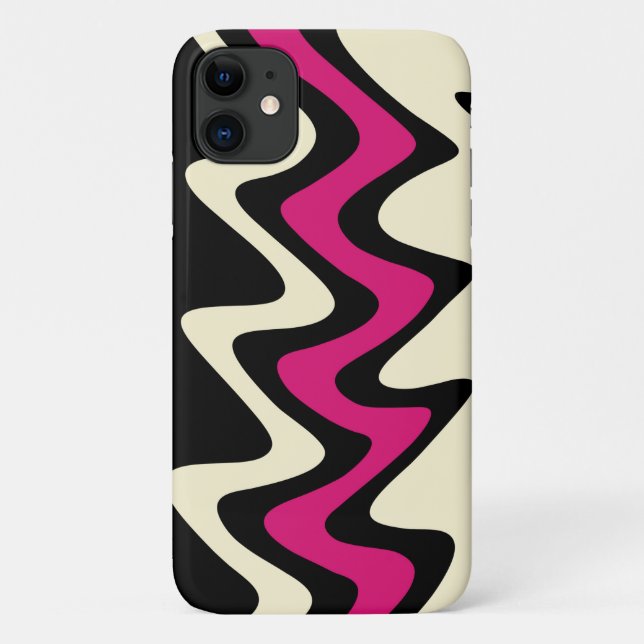 Coques Case-Mate iPhone Ivoire et rayures ondulées roses chaudes (Dos)