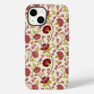 Coque Pour iPhone 14 Jacobean Floral Pattern Rouge Rose Gold Crème