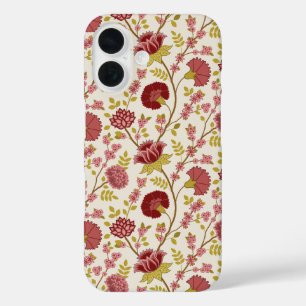 Coques iPhone 16 Jacobean Floral Pattern Rouge Rose Gold Crème
