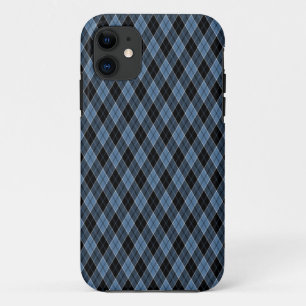 Coque iPhone 11 Jacquard Bleu Noir Blancs motif Diamant
