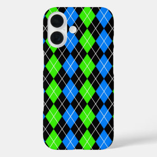 Coques iPhone 16 Jacquard bleu vert noir Diamant Design