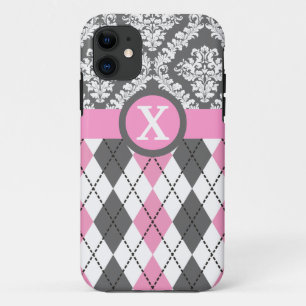Case-Mate iPhone Case Jacquard et damas motif rose, jaune monogramme
