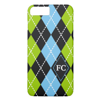 Coque iPhone 7 Plus Jacquard motif noir, vert, bleu monogramme