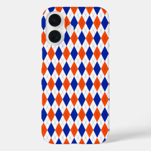 Coques iPhone 16 Jacquard orange et bleu diamant