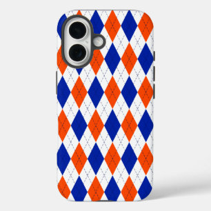 Coques iPhone 16 Jacquard orange et bleu diamant