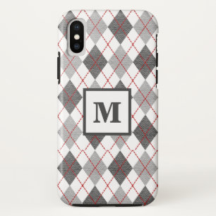 Case-Mate iPhone Case Jacquard Plaid Red Grey Silver Monogramme personna