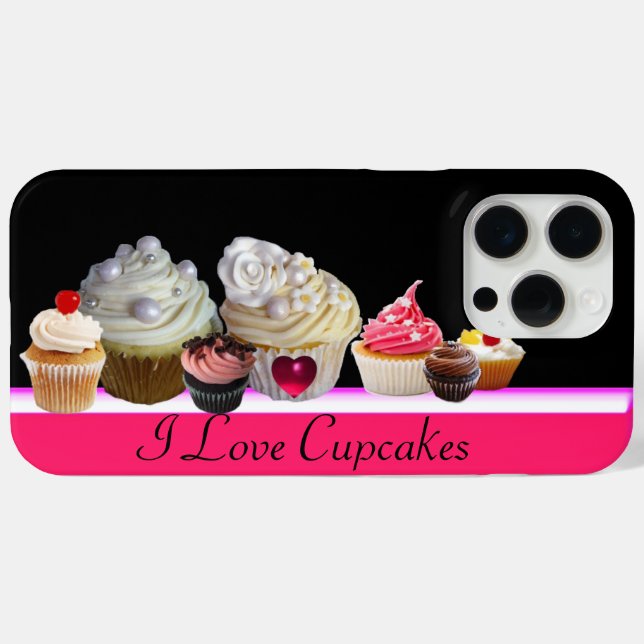 Coques Case-Mate iPhone J'ADORE LES DÉLICIEUX CUPCAKES Rose, Fuchsia Blanc (Verso (horizontal))