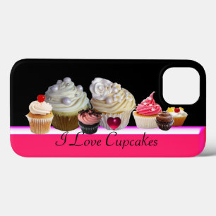 iPhone 13 Case J'ADORE LES DÉLICIEUX CUPCAKES Rose, Fuchsia Blanc