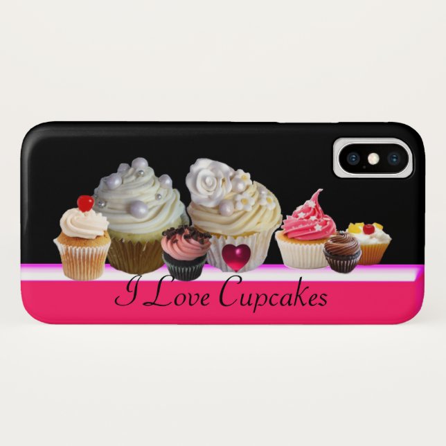 Coques Case-Mate iPhone J'ADORE LES DÉLICIEUX CUPCAKES Rose, Fuchsia Blanc (Dos (Horizontal))