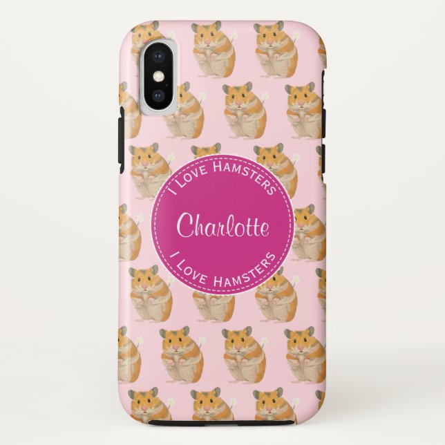 Coques Case-Mate iPhone J'aime Hamsters Motif Hamster Rose (Dos)