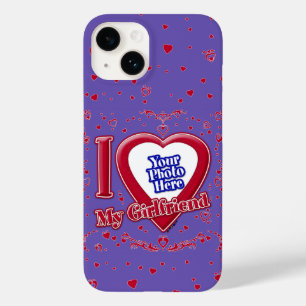 Coque Pour iPhone 14 J'Aime Ma Fille Photo Coeurs Rouges Violet