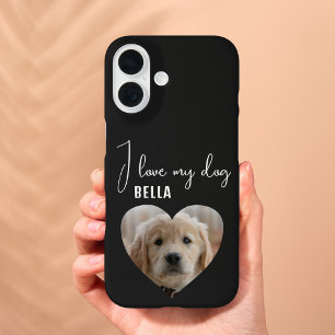 Coques iPhone 16 J'aime mon chien Coeur Photo Nom de l'animal