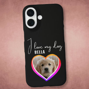Coques iPhone 16 J'aime mon chien Coeur Photo Nom de l'animal