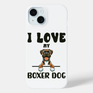 Coque Pour iPhone 15 J'aime mon chien de boxe