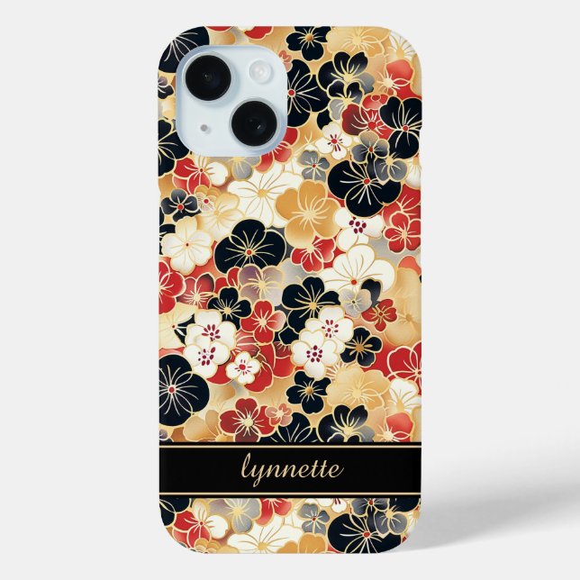 Coques Case-Mate iPhone Japanese Gold Floral Pattern Monogrammed (Verso)