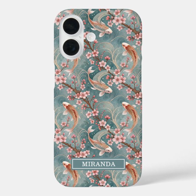 Coques Case-Mate iPhone Japanese Sakura Koi Fish Pattern Monogrammed (Verso)