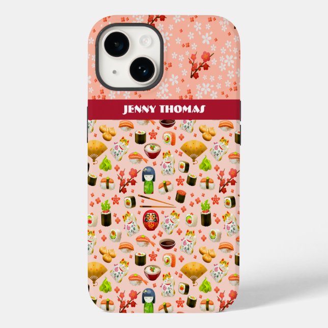 Coques Case-Mate iPhone Japonais amour sushi poisson plat motif sur rose (Verso)