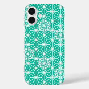 Coques iPhone 16 Plus Japonais Asanoha motif - bleu paon