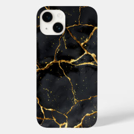 Coque Pour iPhone 14 Japonais Kintsugi Noir & Or