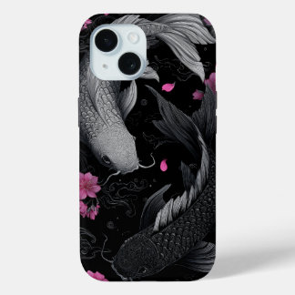 Coque Pour iPhone 15 Japonais Koi Fish mode foncé