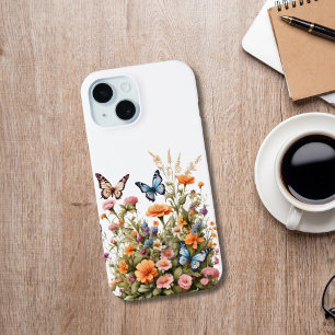 Coque Pour iPhone 15 Jardin aquarelle papillons fleurs sauvages