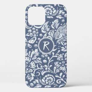 Case-Mate iPhone Case Jardin Bleu Floral Oiseau Snail Monogramme Denim