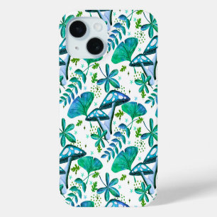 Coque Pour iPhone 15 Jardin de champignons bleu