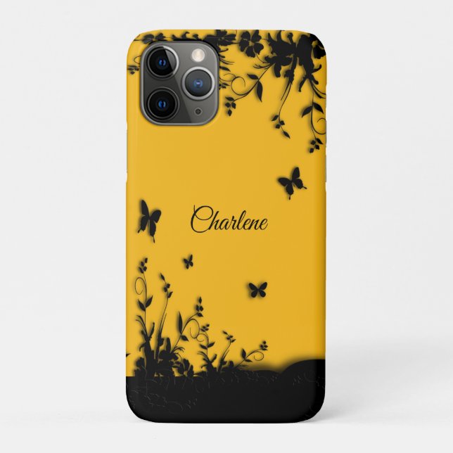 Coques Case-Mate iPhone Jardin de papillon jaune safran personnalisé (Dos)