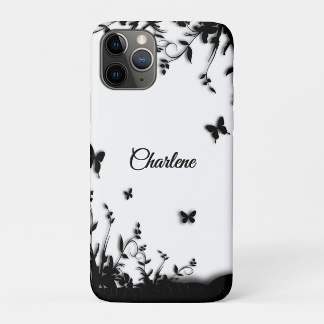 Coques Case-Mate iPhone Jardin de papillons gris personnalisé (Dos)
