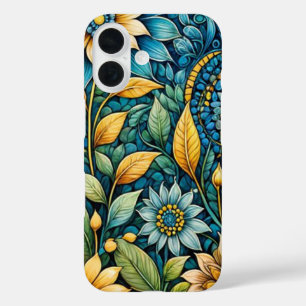 Coques iPhone 16 Jardin de tournesol bleu mignonne Girly Art Abstra