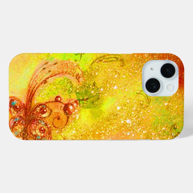 Coques Case-Mate iPhone JARDIN D'OMBRES PERDUES MAGIQUE BUTTERFLY or jaune (Verso (horizontal))