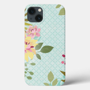 Coques Pour iPhone Jardin floral, arrière - plan bleu