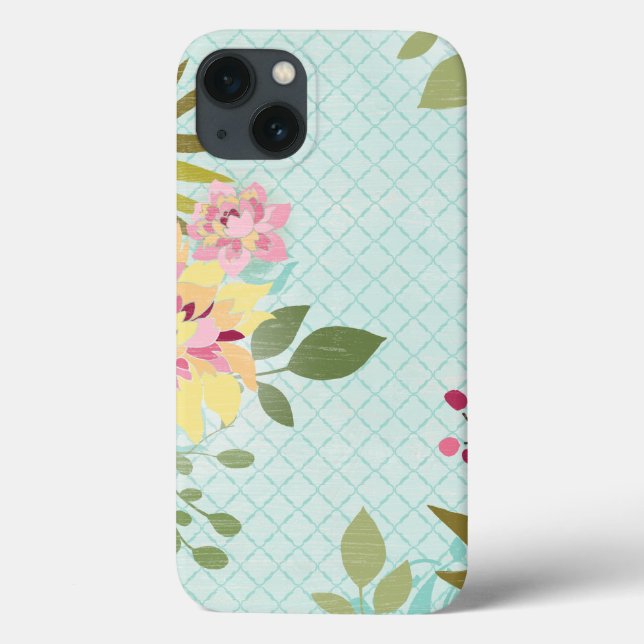 Coques Case-Mate iPhone Jardin floral, arrière - plan bleu (Verso)