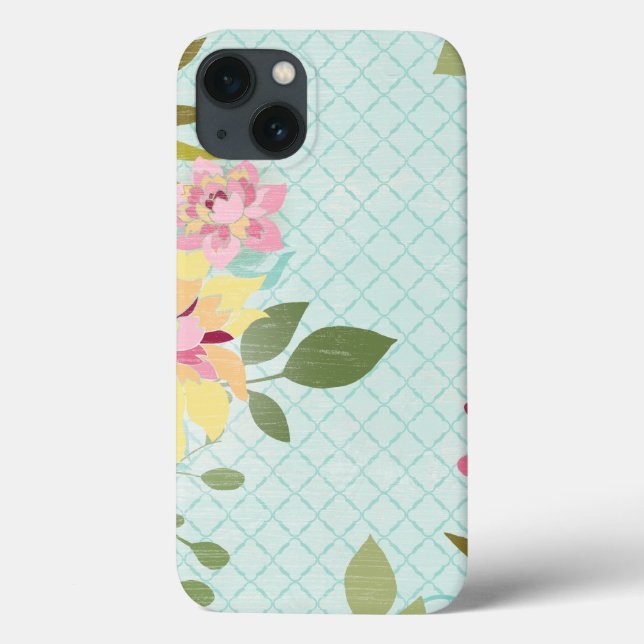 Coques Case-Mate iPhone Jardin floral, Arrière - plan bleu (Verso)