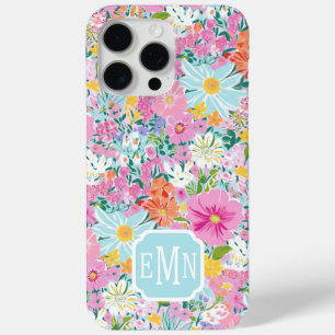 Coque iPhone 15 Pro Max Jardin Rose Coloré Monogrammé
