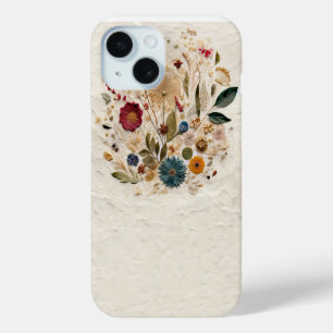 Coque Pour iPhone 15 Jardin Whimsical Pressé Fleurs Bohème