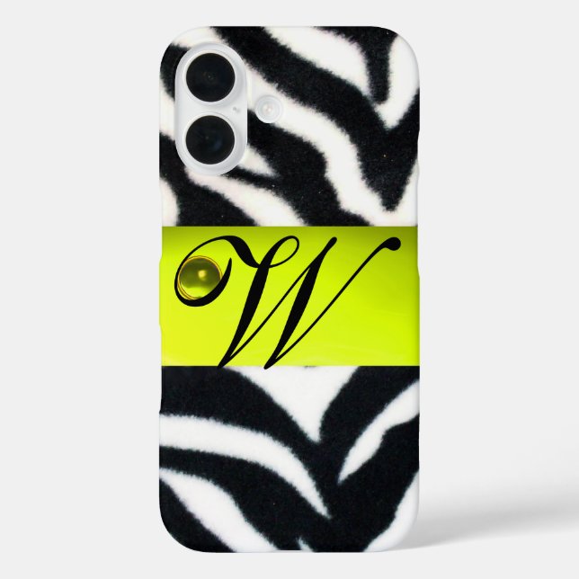 Coques Case-Mate iPhone JAUNE BLACK ZEBRA FUR MONOGRAM, Topaz (Verso)