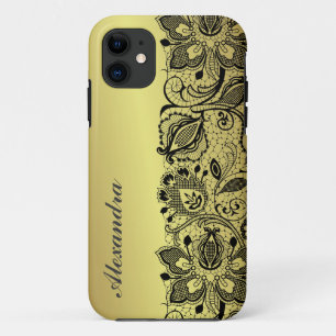 Coque Case-Mate Pour iPhone Jaune Design métal or & Black Vintage dentelle