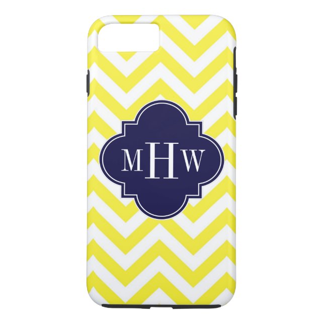 Coques Case-Mate iPhone Jaune Lg Chevron Navy Quatrefoil 3 Monogramme (Dos)