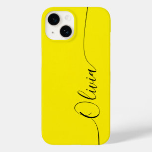 Coque Pour iPhone 14 Jaune Noir Élégant Calligraphie Nom du script