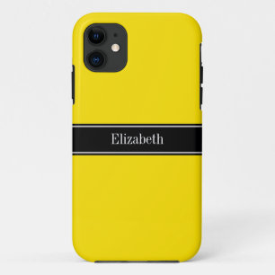 Coque Case-Mate Pour iPhone Jaune, Noir Nom du ruban Monogramme