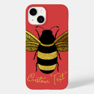 COQUE POUR iPhone 14 JAUNE OR BOUMBLEBE NOIR SCRIPT TEXTE BEE RED