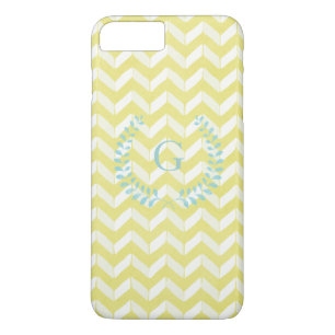 Coques Pour iPhone Jaune pastel chic Chevron Monogramme personnalisé